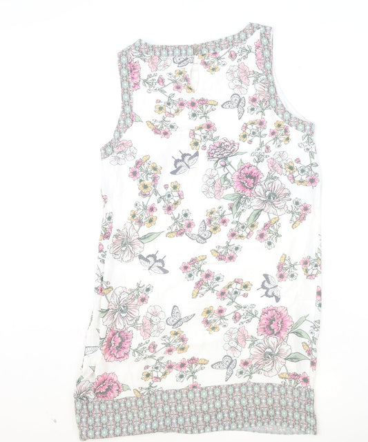 M&Co Womens Ivory Floral Viscose Tank Dress Size 12 Boat Neck Button