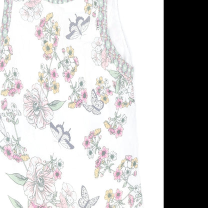 M&Co Womens Ivory Floral Viscose Tank Dress Size 12 Boat Neck Button