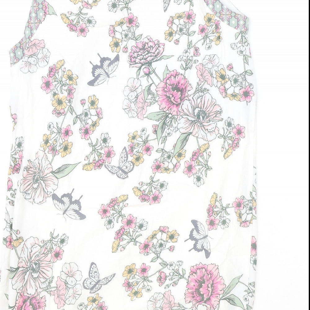 M&Co Womens Ivory Floral Viscose Tank Dress Size 12 Boat Neck Button