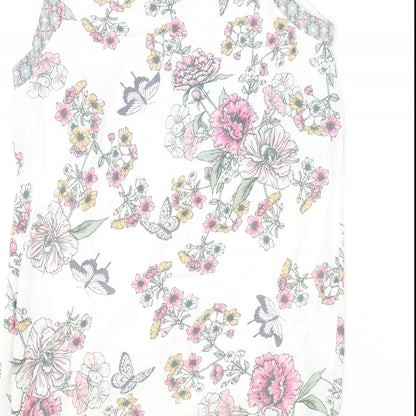 M&Co Womens Ivory Floral Viscose Tank Dress Size 12 Boat Neck Button