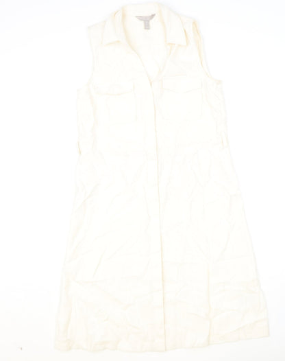 H&M Womens Beige Viscose Shirt Dress Size 8 V-Neck Button