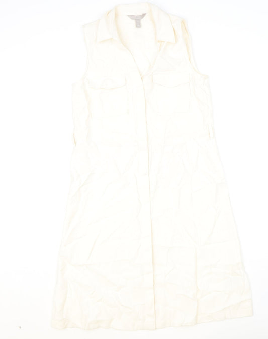 H&M Womens Beige Viscose Shirt Dress Size 8 V-Neck Button
