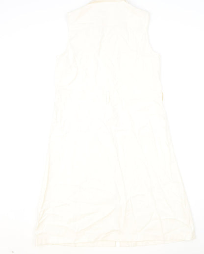 H&M Womens Beige Viscose Shirt Dress Size 8 V-Neck Button