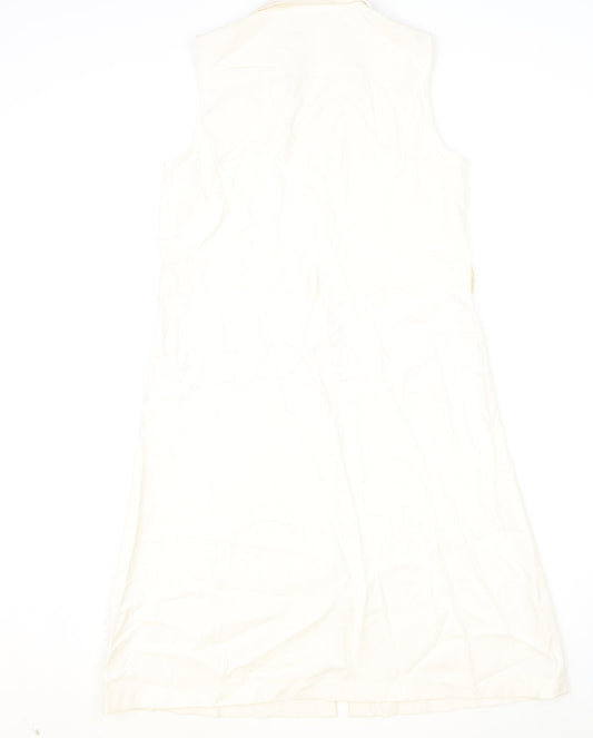 H&M Womens Beige Viscose Shirt Dress Size 8 V-Neck Button
