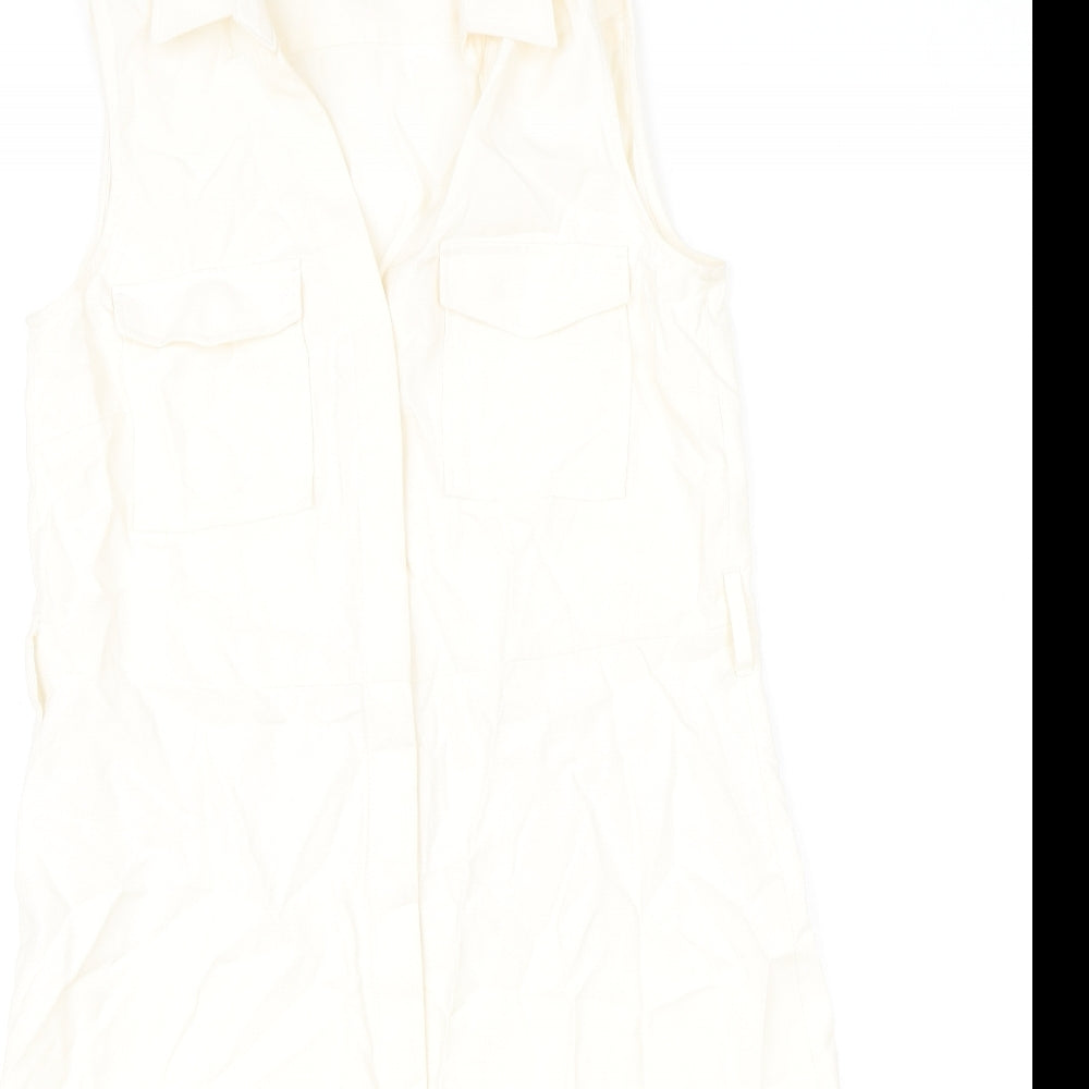 H&M Womens Beige Viscose Shirt Dress Size 8 V-Neck Button