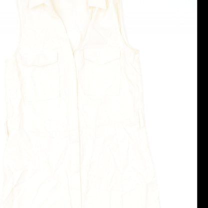 H&M Womens Beige Viscose Shirt Dress Size 8 V-Neck Button