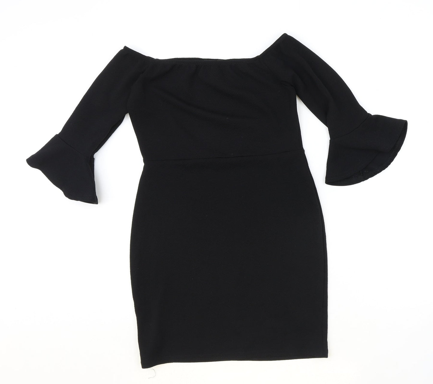 PRETTYLITTLETHING Womens Black Polyester A-Line Size 10 Boat Neck Pullover