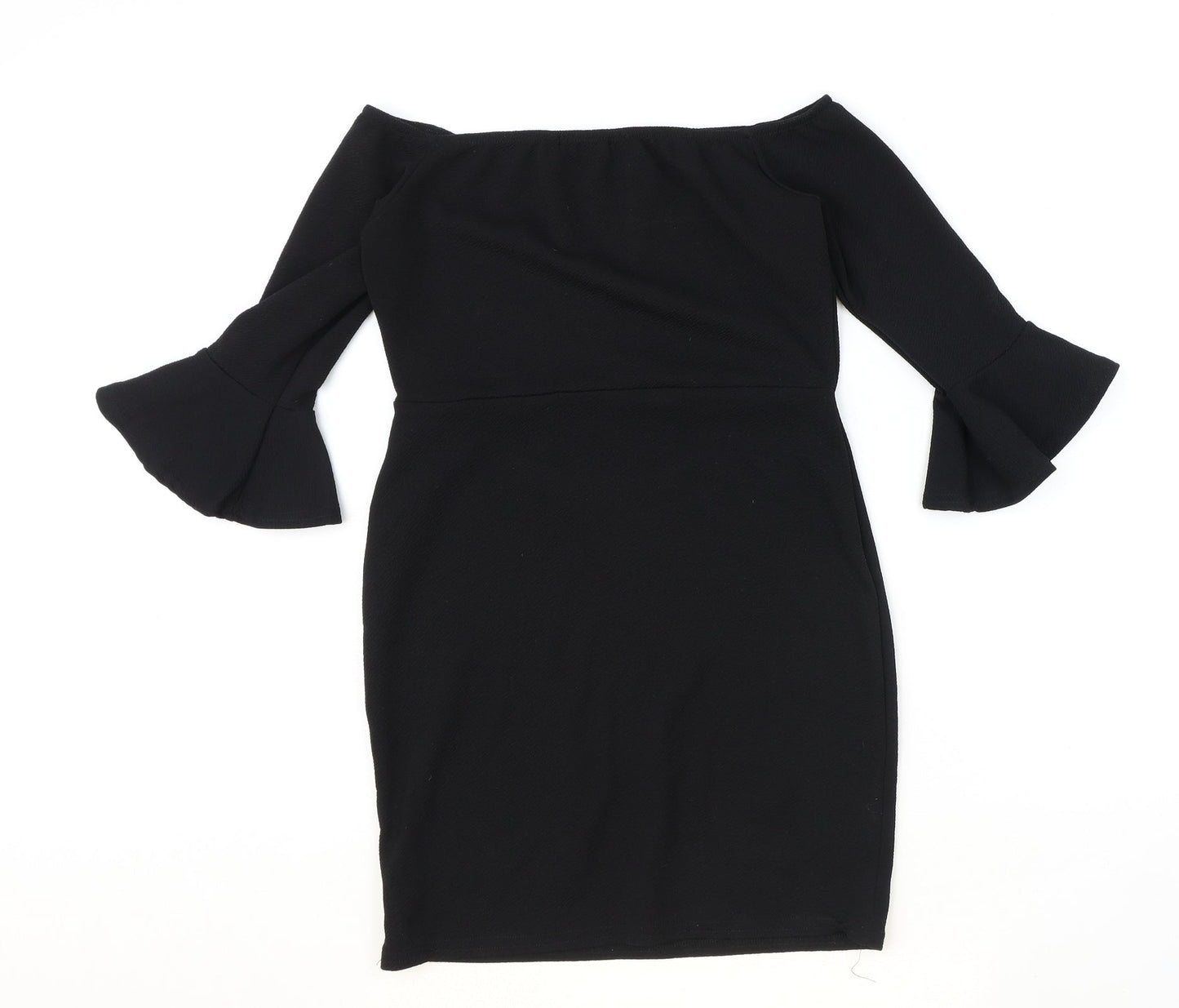 PRETTYLITTLETHING Womens Black Polyester A-Line Size 10 Boat Neck Pullover