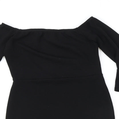 PRETTYLITTLETHING Womens Black Polyester A-Line Size 10 Boat Neck Pullover