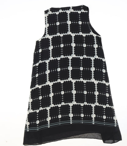 Max Studio Womens Black Geometric Polyester Tank Dress Size S Square Neck Pullover