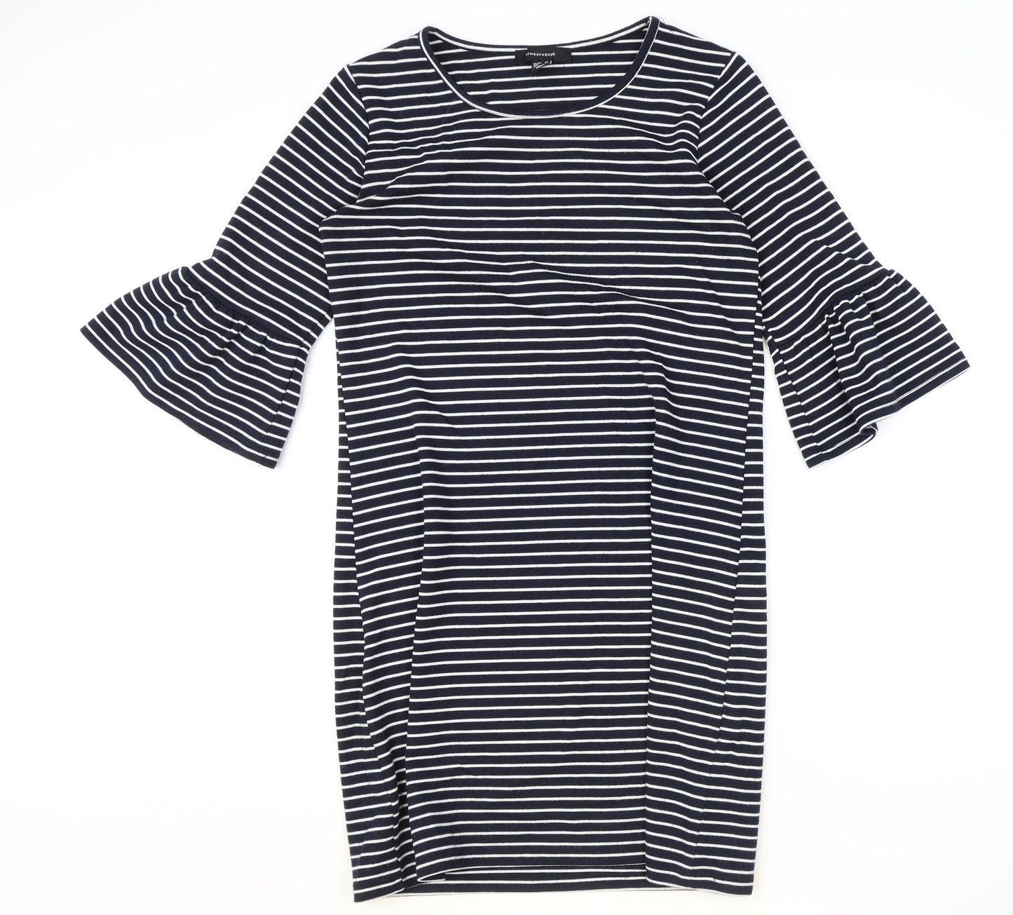 Atmosphere Womens Blue Striped Viscose A-Line Size 12 Round Neck Pullover