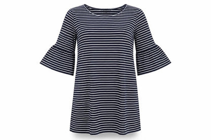 Atmosphere Womens Blue Striped Viscose A-Line Size 12 Round Neck Pullover