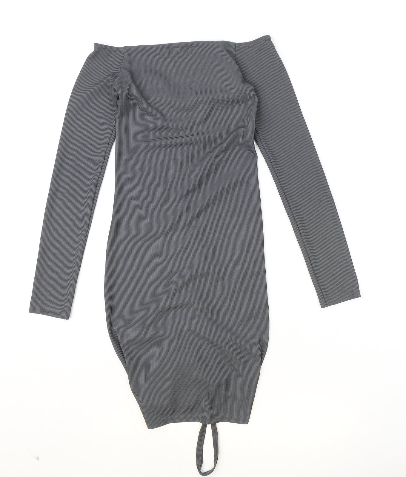 PRETTYLITTLETHING Womens Grey Polyester Bodycon Size 8 V-Neck Pullover - Ruched