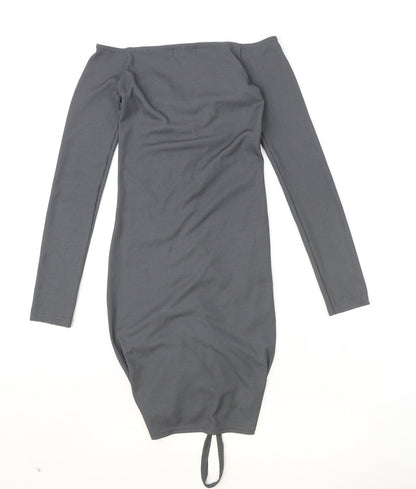 PRETTYLITTLETHING Womens Grey Polyester Bodycon Size 8 V-Neck Pullover - Ruched