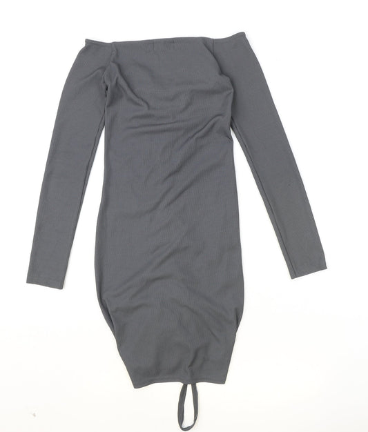 PRETTYLITTLETHING Womens Grey Polyester Bodycon Size 8 V-Neck Pullover - Ruched