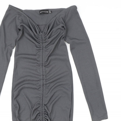 PRETTYLITTLETHING Womens Grey Polyester Bodycon Size 8 V-Neck Pullover - Ruched