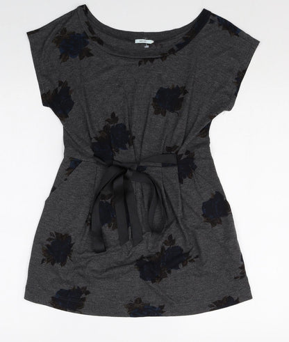 Kimchi Blue Womens Black Floral Polyester T-Shirt Dress Size S Boat Neck Pullover