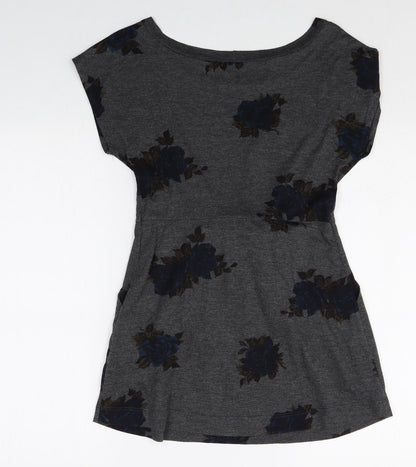 Kimchi Blue Womens Black Floral Polyester T-Shirt Dress Size S Boat Neck Pullover