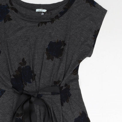 Kimchi Blue Womens Black Floral Polyester T-Shirt Dress Size S Boat Neck Pullover