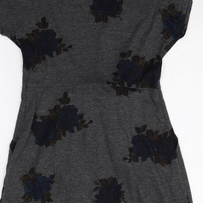 Kimchi Blue Womens Black Floral Polyester T-Shirt Dress Size S Boat Neck Pullover