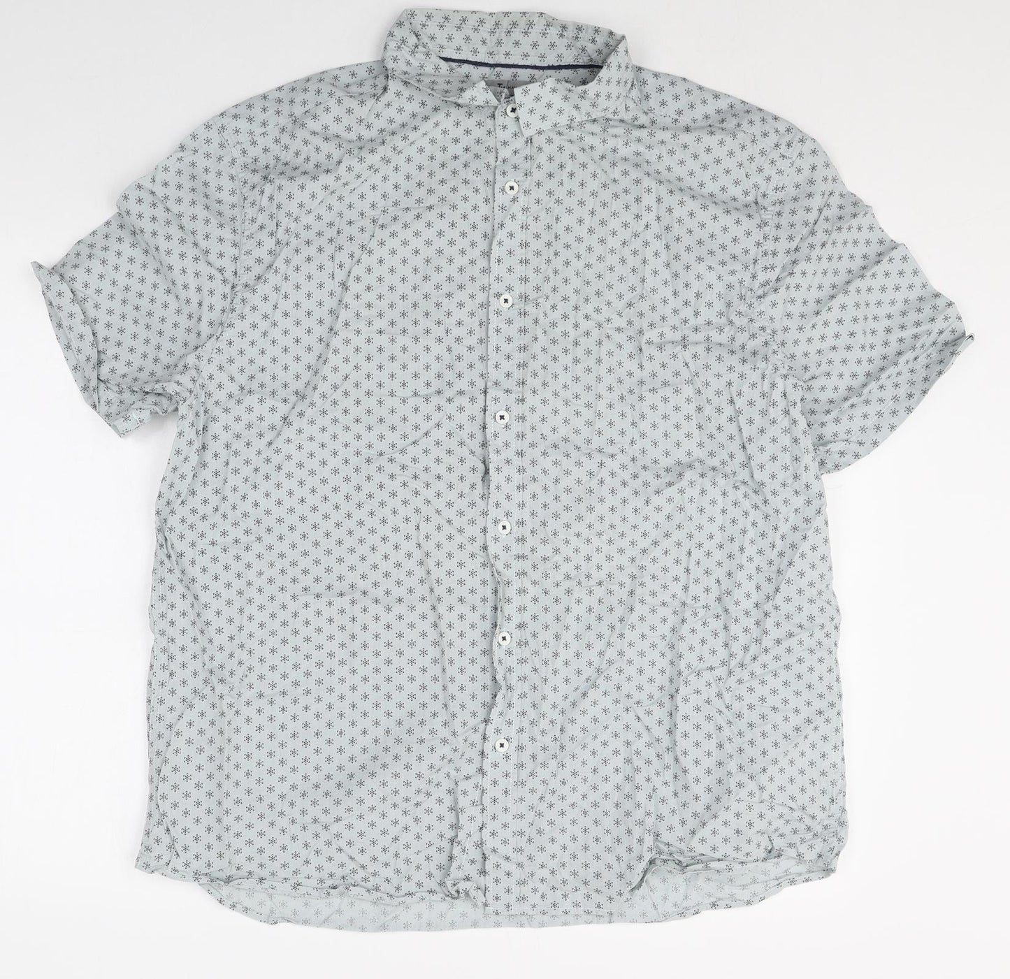 TU Mens Grey Geometric Cotton Button-Up Size XL Collared Button