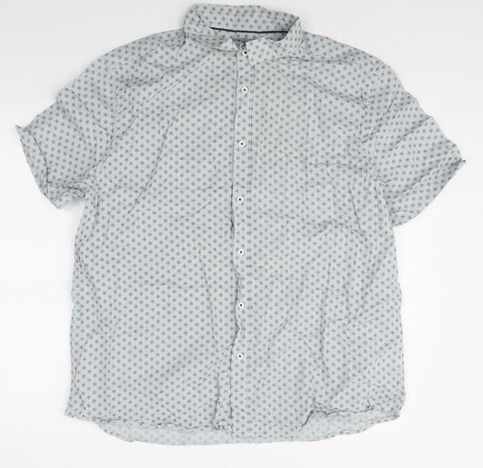 TU Mens Grey Geometric Cotton Button-Up Size XL Collared Button