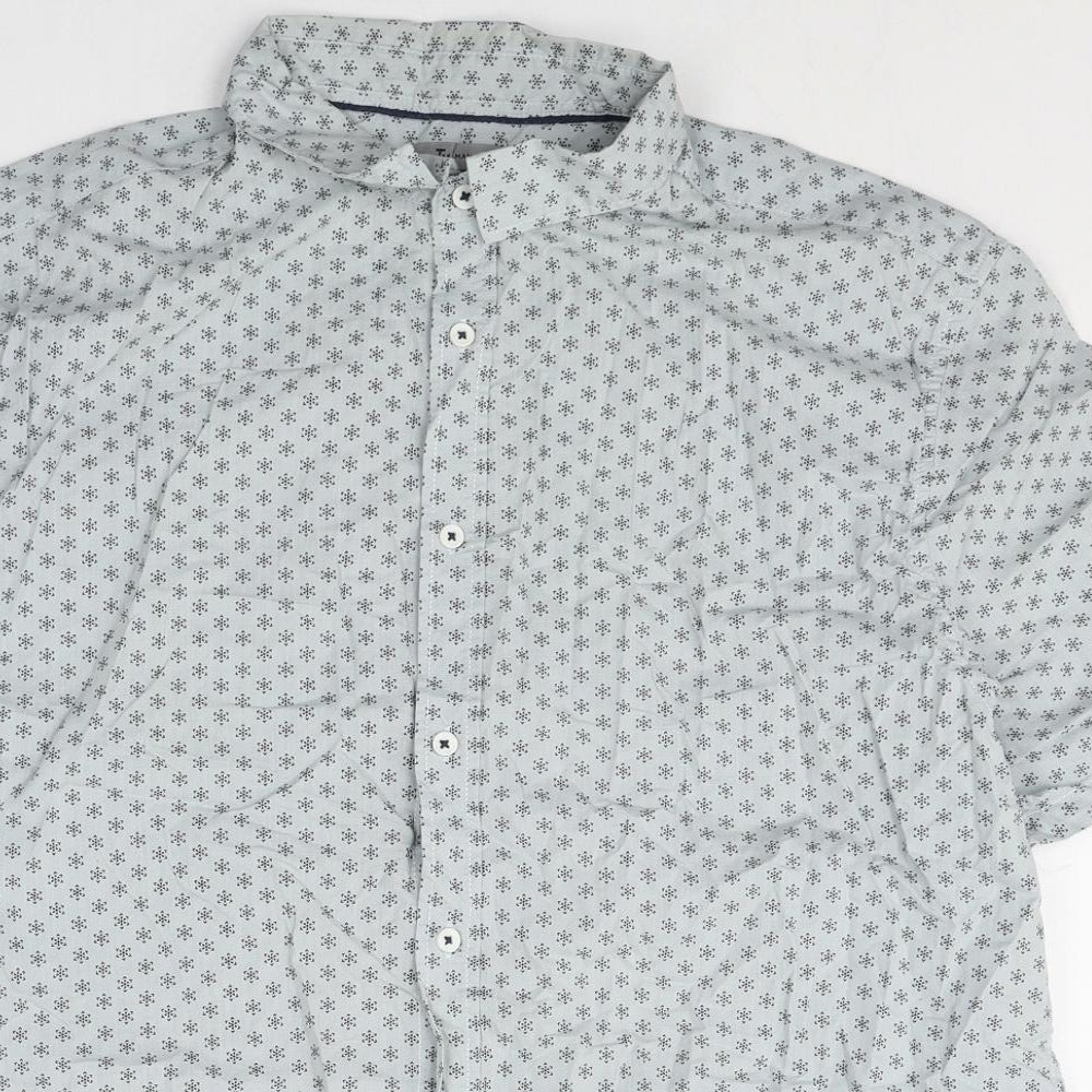 TU Mens Grey Geometric Cotton Button-Up Size XL Collared Button