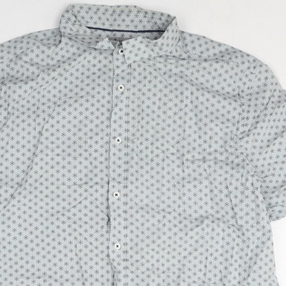 TU Mens Grey Geometric Cotton Button-Up Size XL Collared Button