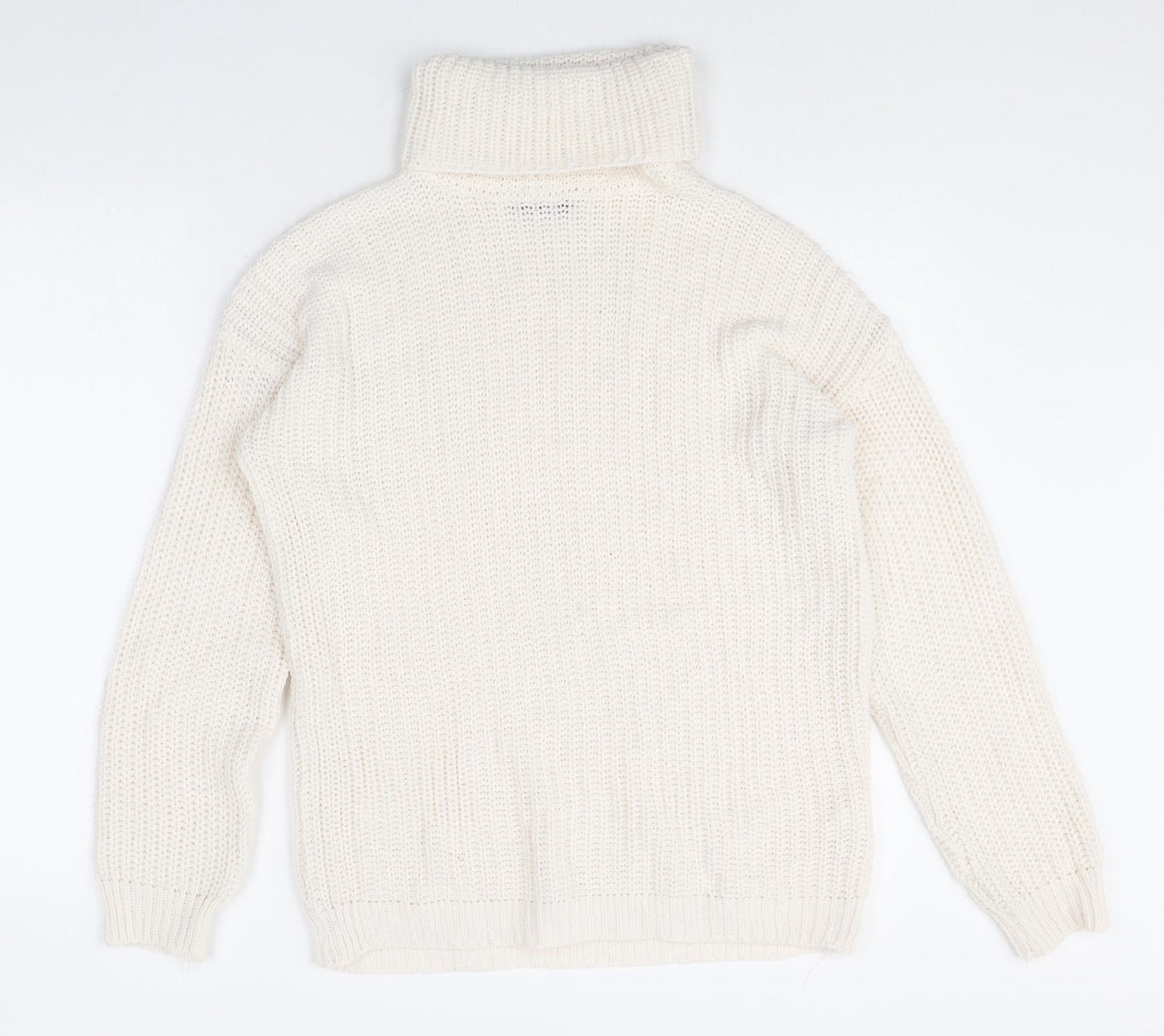 Boohoo Womens Ivory Roll Neck Acrylic Pullover Jumper Size 8