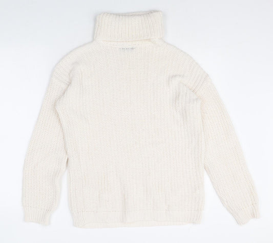 Boohoo Womens Ivory Roll Neck Acrylic Pullover Jumper Size 8