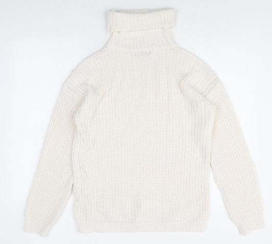 Boohoo Womens Ivory Roll Neck Acrylic Pullover Jumper Size 8
