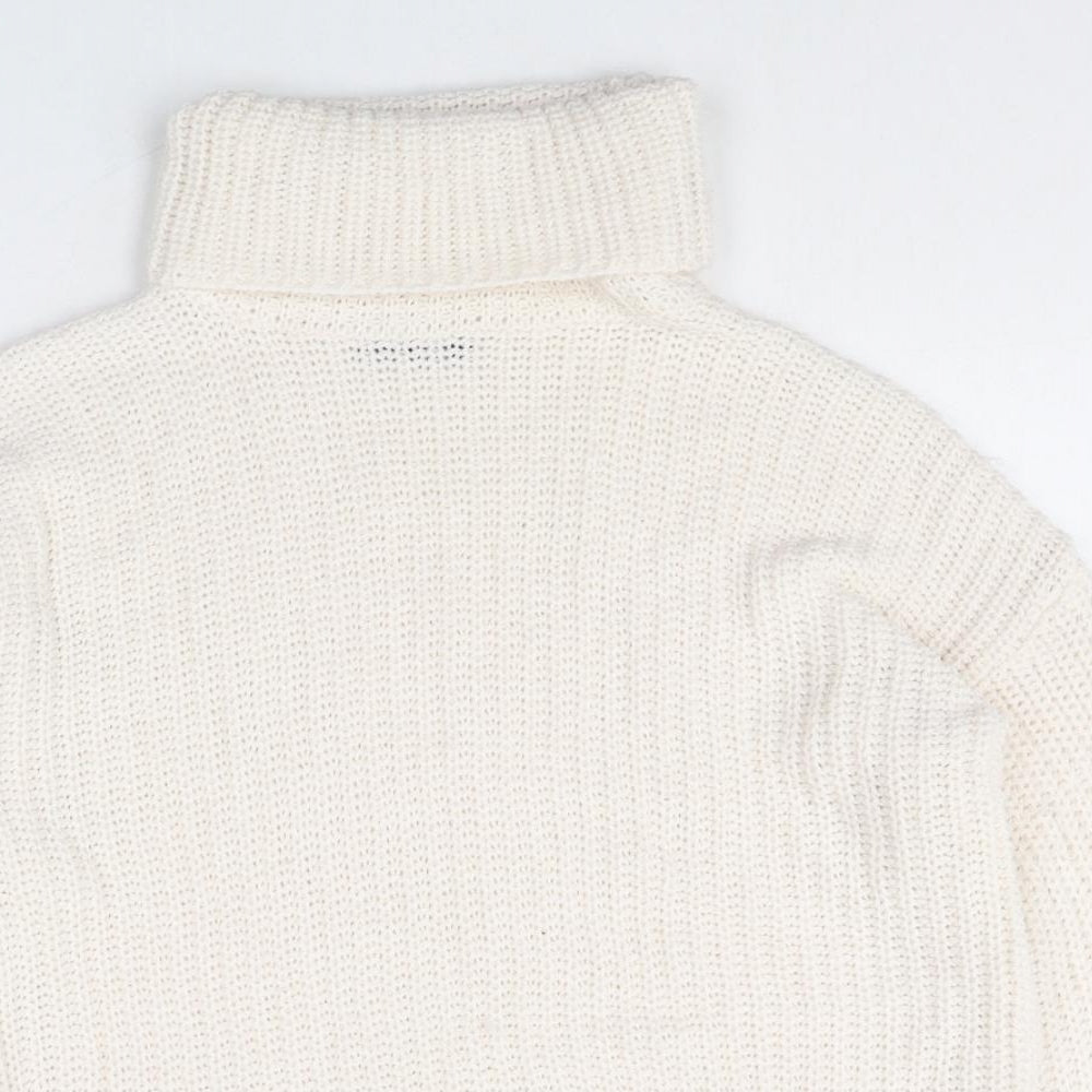 Boohoo Womens Ivory Roll Neck Acrylic Pullover Jumper Size 8