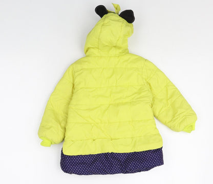 Preworn Girls Yellow Polka Dot Quilted Jacket Size 2XL Zip - Minnie Mouse