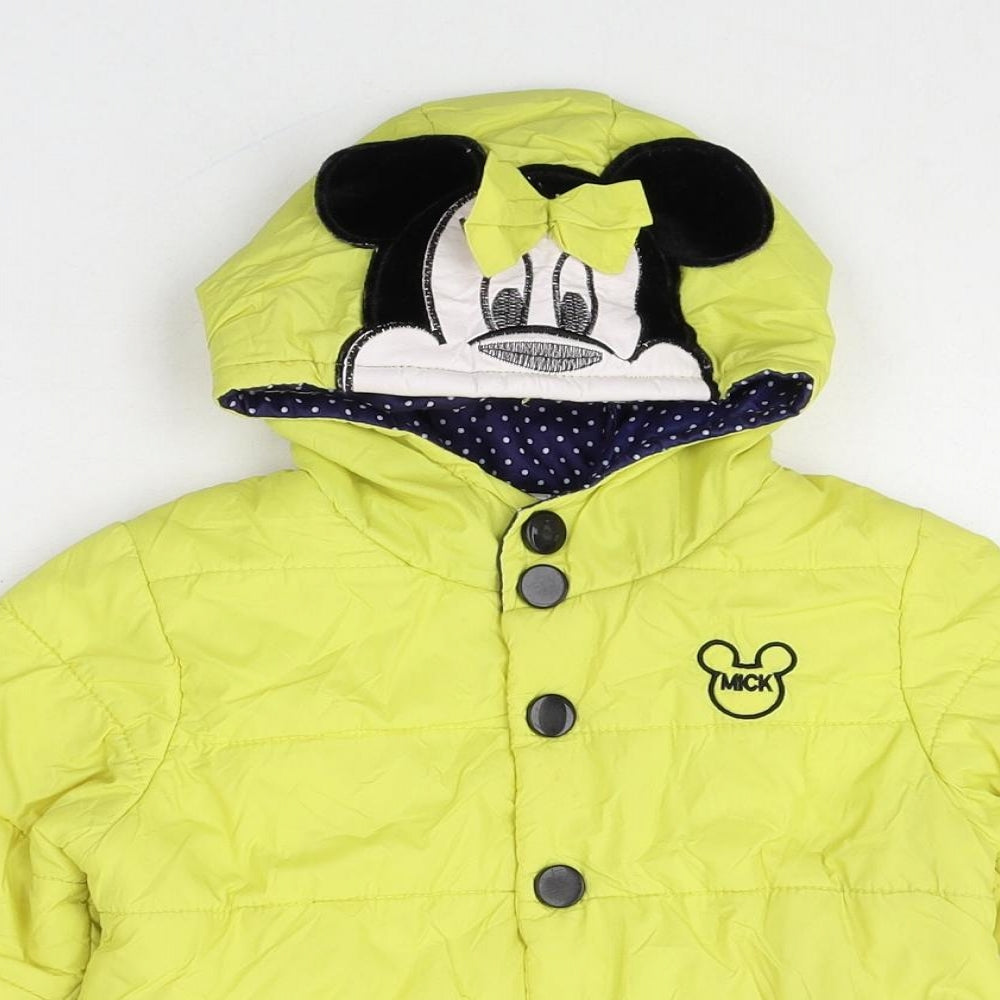 Preworn Girls Yellow Polka Dot Quilted Jacket Size 2XL Zip - Minnie Mouse