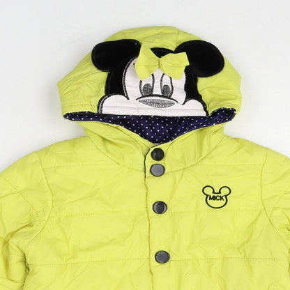 Preworn Girls Yellow Polka Dot Quilted Jacket Size 2XL Zip - Minnie Mouse