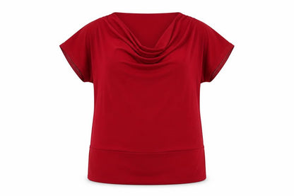 Cheval Womens Red Polyester Basic T-Shirt Size 2XL Cowl Neck