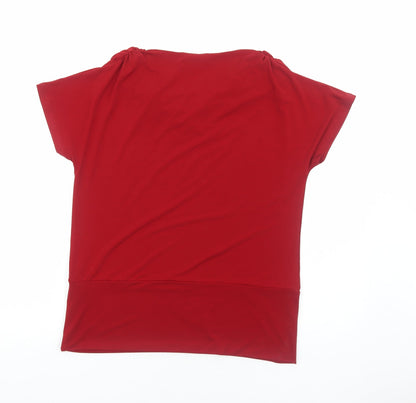 Cheval Womens Red Polyester Basic T-Shirt Size 2XL Cowl Neck