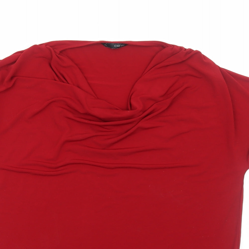 Cheval Womens Red Polyester Basic T-Shirt Size 2XL Cowl Neck
