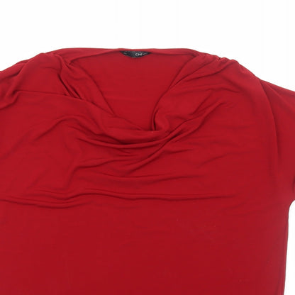 Cheval Womens Red Polyester Basic T-Shirt Size 2XL Cowl Neck