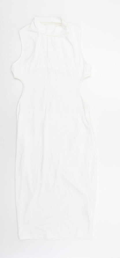 Preworn Womens White Polyester Pencil Dress Size L Round Neck Pullover - Cut Out
