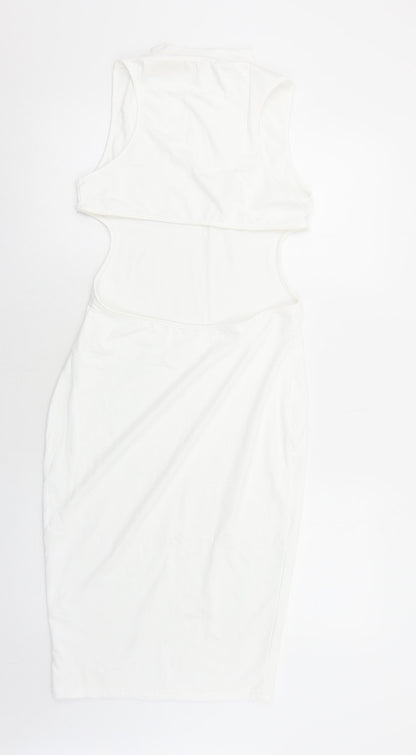 Preworn Womens White Polyester Pencil Dress Size L Round Neck Pullover - Cut Out