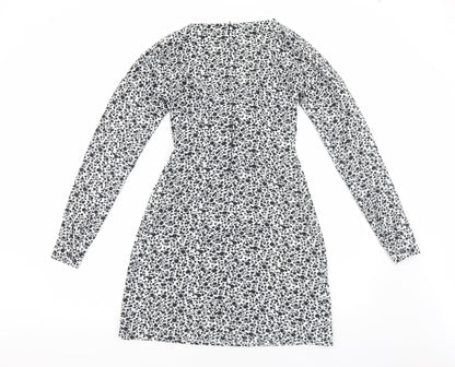 Glamorous Womens White Floral Polyester A-Line Size 8 V-Neck Zip