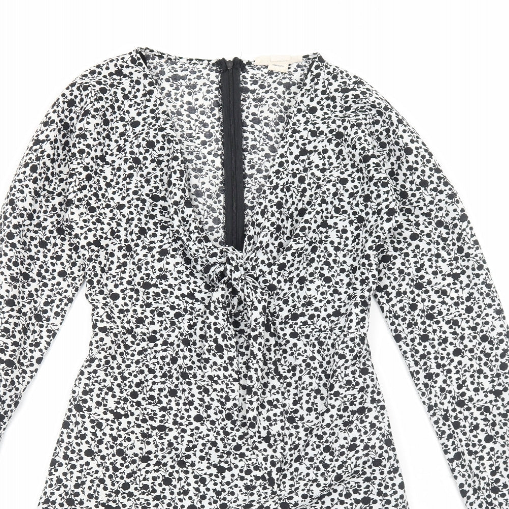 Glamorous Womens White Floral Polyester A-Line Size 8 V-Neck Zip