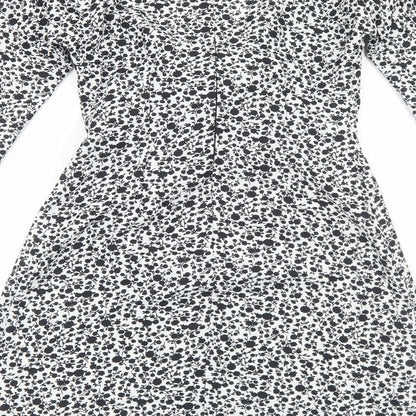 Glamorous Womens White Floral Polyester A-Line Size 8 V-Neck Zip
