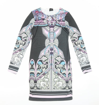 B.You Womens Multicoloured Geometric Polyester Pencil Dress Size 12 Round Neck Pullover