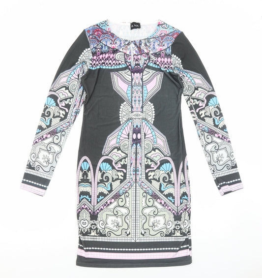 B.You Womens Multicoloured Geometric Polyester Pencil Dress Size 12 Round Neck Pullover