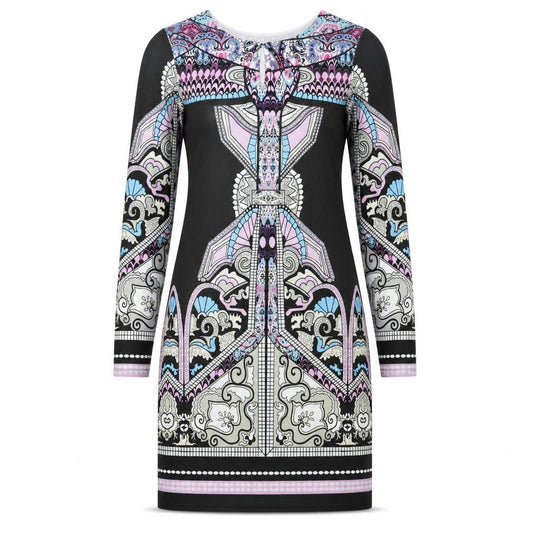 B.You Womens Multicoloured Geometric Polyester Pencil Dress Size 12 Round Neck Pullover