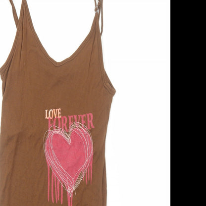 Preworn Womens Brown Viscose Tank Dress Size M V-Neck Pullover - Love Forever