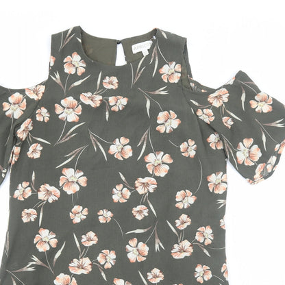 Apricot Womens Green Floral Polyester Shift Size 10 Round Neck Pullover - Cold Shoulder