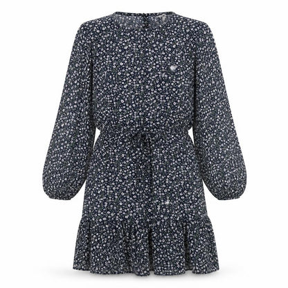 H&M Womens Blue Floral Viscose A-Line Size S Round Neck Pullover